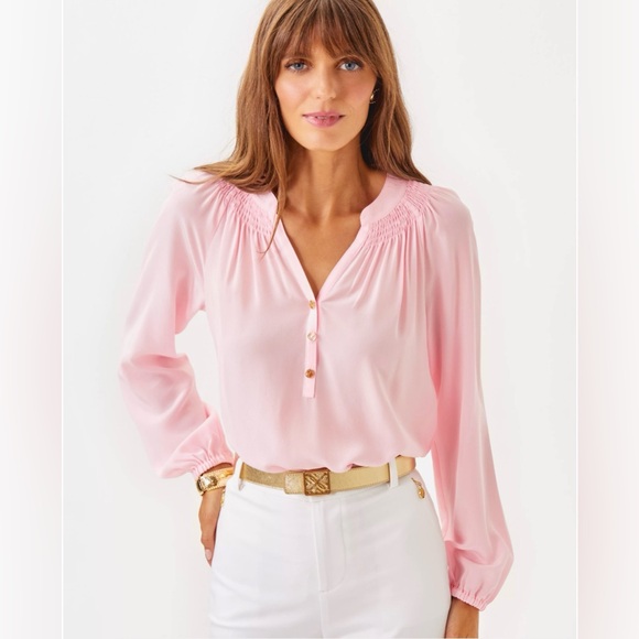 Lilly Pulitzer Tops - LILLY PULITZER Elsa Silk Top Light Pink Size Large
